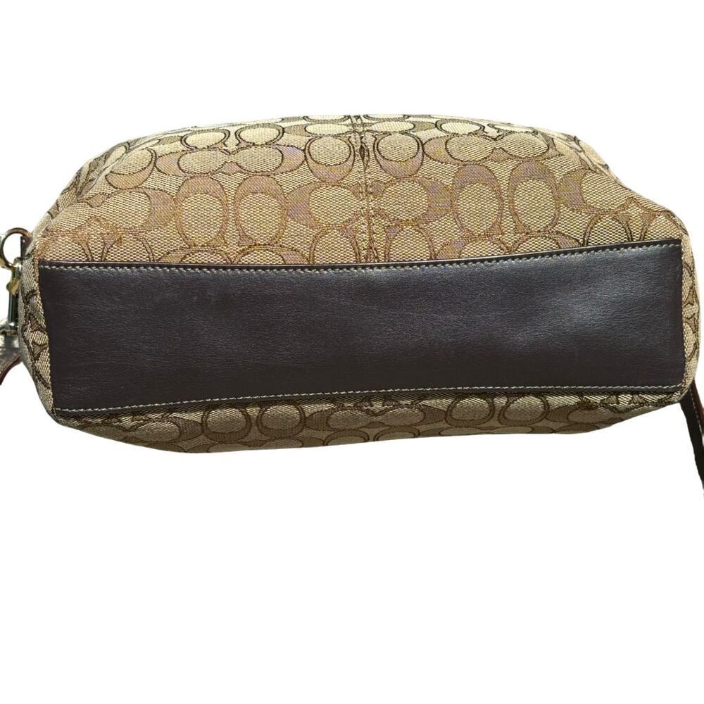 COACH Signature Jacquard Fabric Leather Tote Bag Beige/Brown Large - Picture 8 of 16